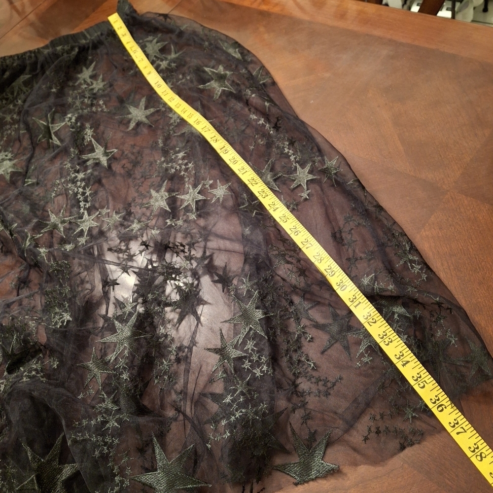 Romwe Black Mesh Sheer Embroidered Stars Maxi Cover-up Skirt Women Size Medium - Picture 14 of 16